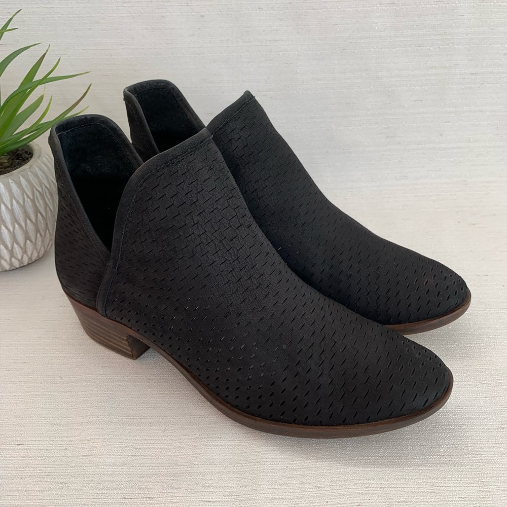 Lucky Brand Baley Black Perforated Suede Slip On Ankle Booties Woman’s 7.5M